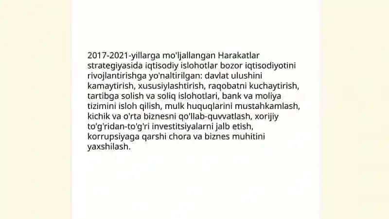 2017-2021-yillarga mo'ljallangan Harakatlar strategiyasining mazmun- mohiyati Abdumalikova Xushnoza 4