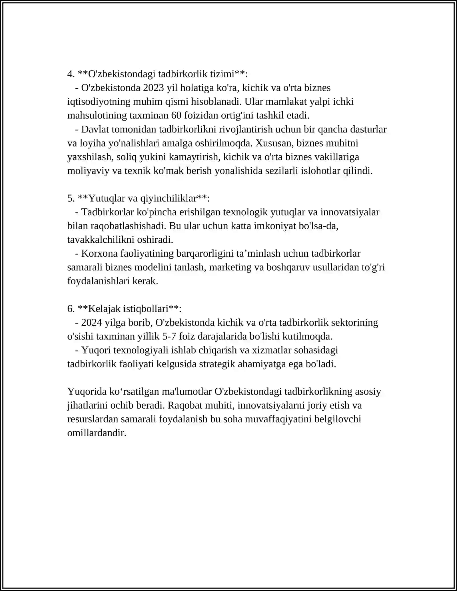 TADBIRKORLIK VA KICHIK BIZNESS BOSHQORUVI HAQIDA TUSHINSHA 4
