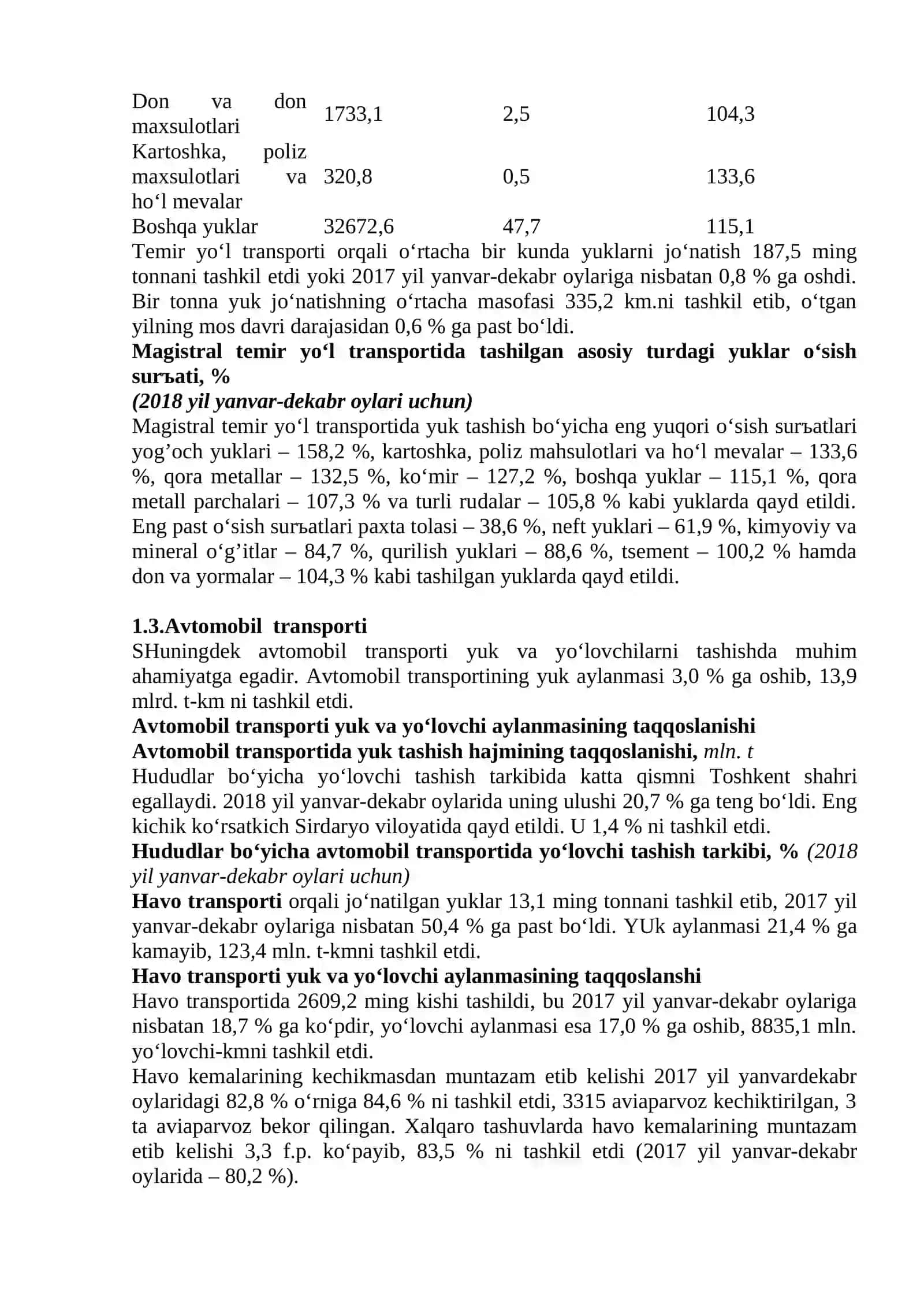 O‘zbеkistоn Rеspublikаsidа trаnspоrt хizmаtlаri bоzоrining хоzirgi хоlаti vа uning iqtisоdiy tахlili 4