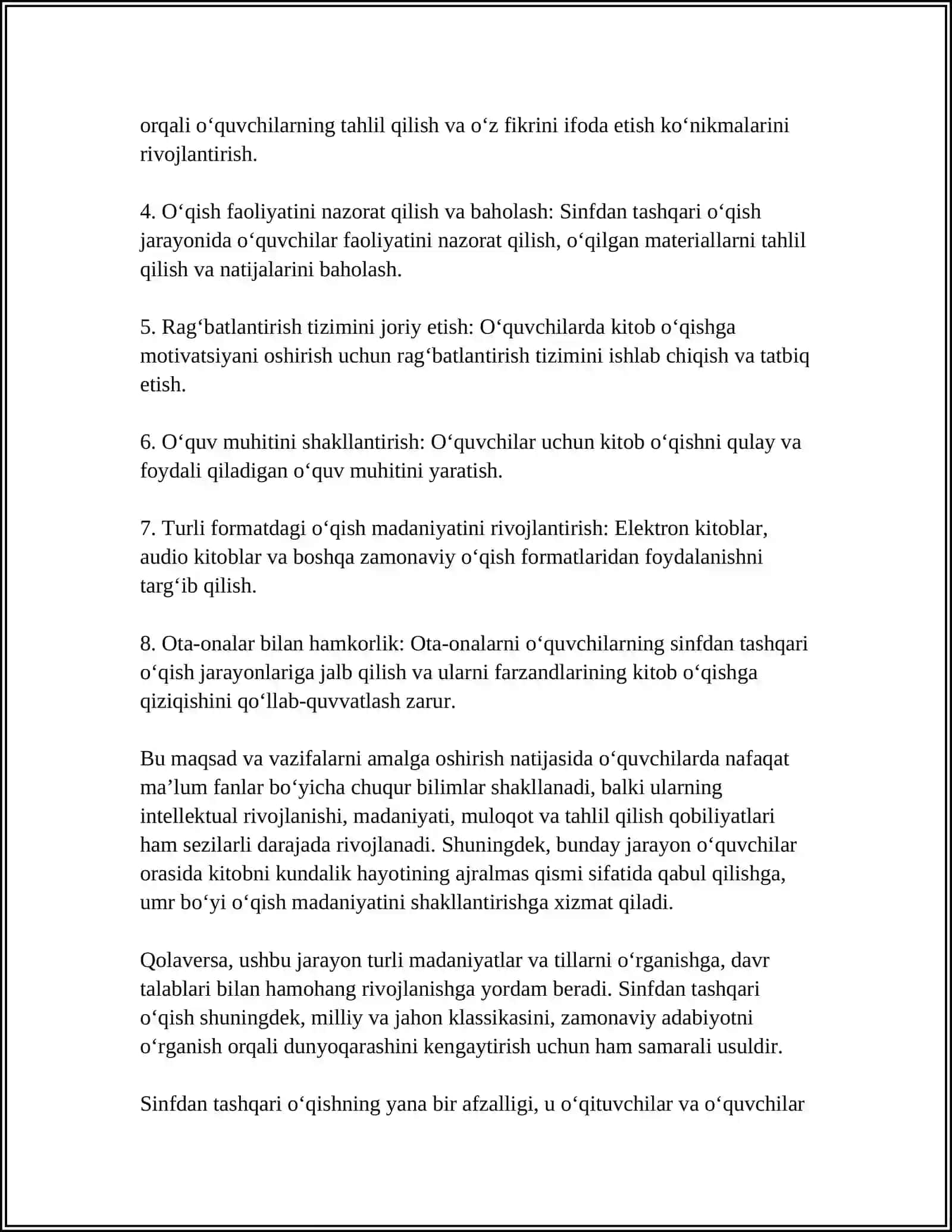 SINFDAN TASHQARI OʻQISH NAMUNASINI ISHLAB CHIQISH 4