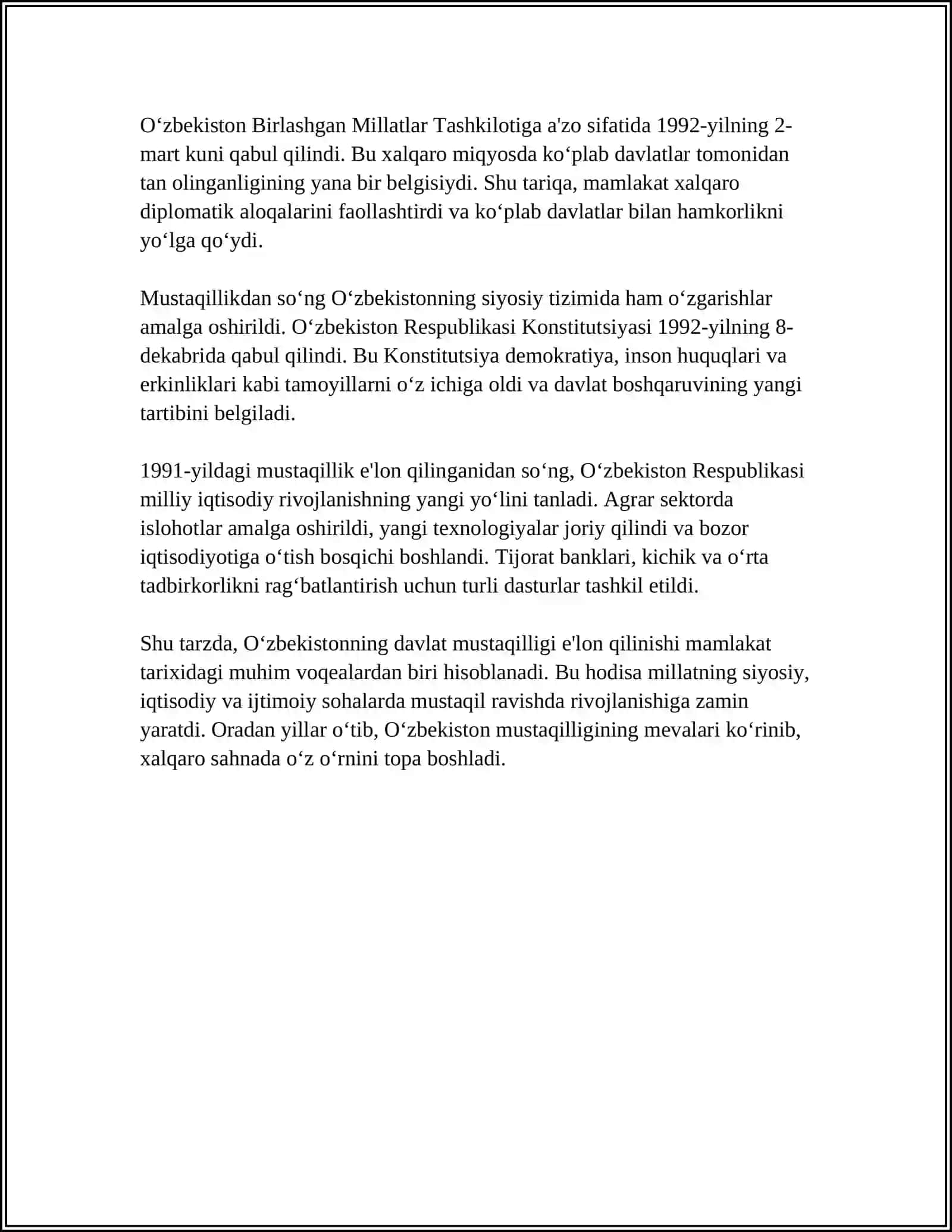 O‘zbekistonda Davlat Mustaqilligining Qo'lga Kiritilishi Huquqiy Demokratik Davlat va Fuqarolar Jamiyati Asoslarini Barpo Etish 4