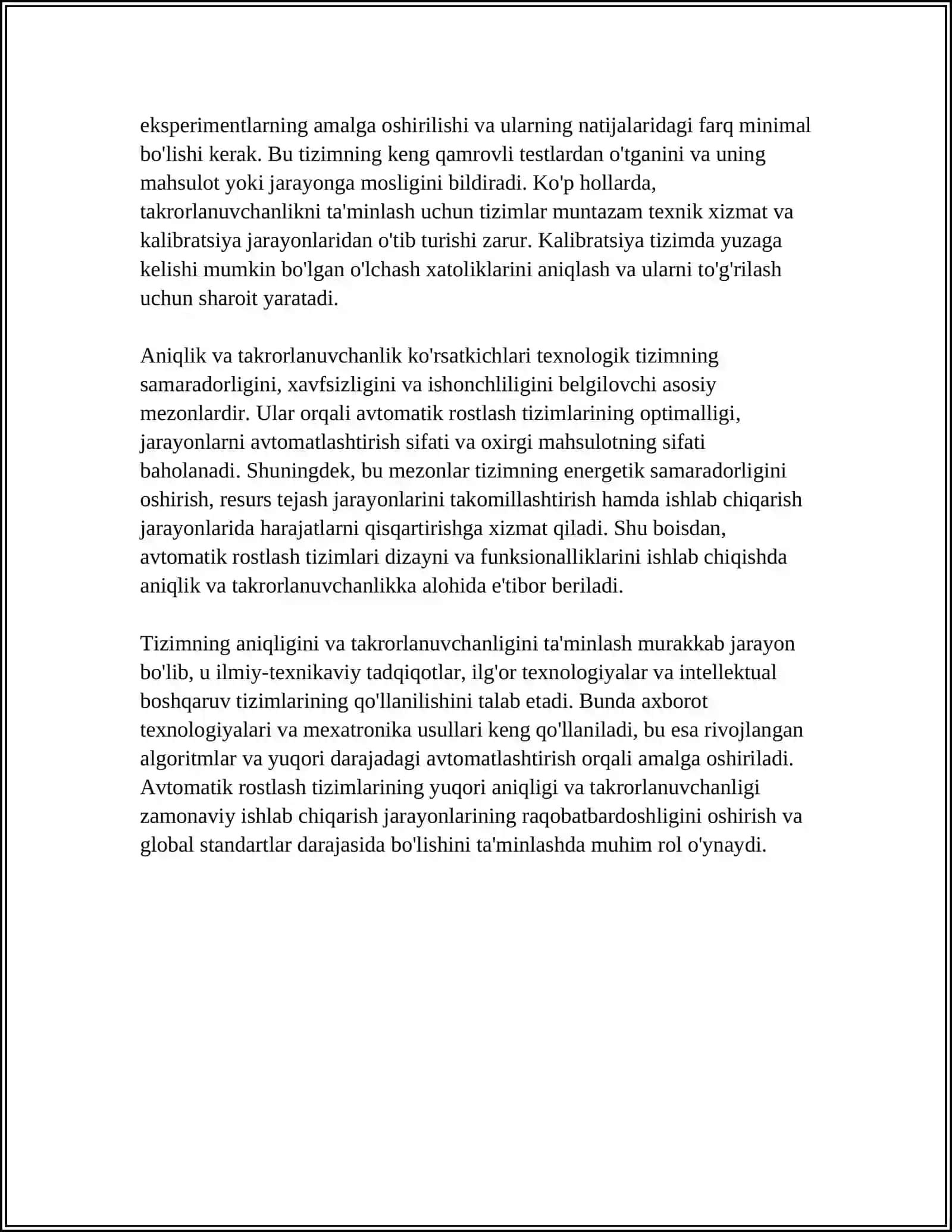 AVTOMATIK ROSTLASH SISTEMALARIGA QO‘YILADIGAN TALABLAR 4