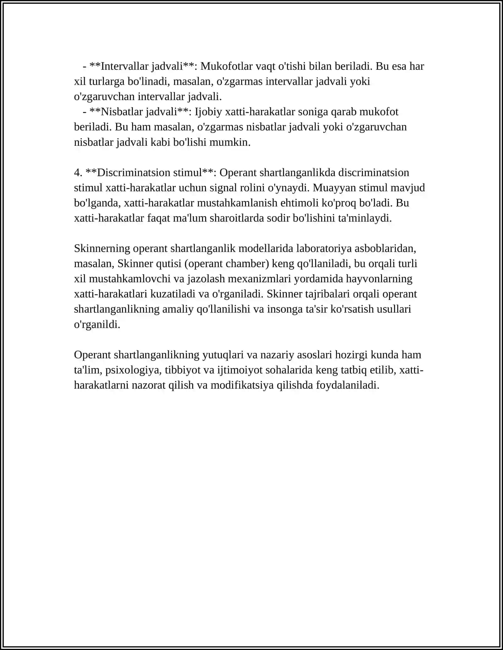 SKINNERNING OPERANT SHARTLANGANLIK NAZARYASI 4