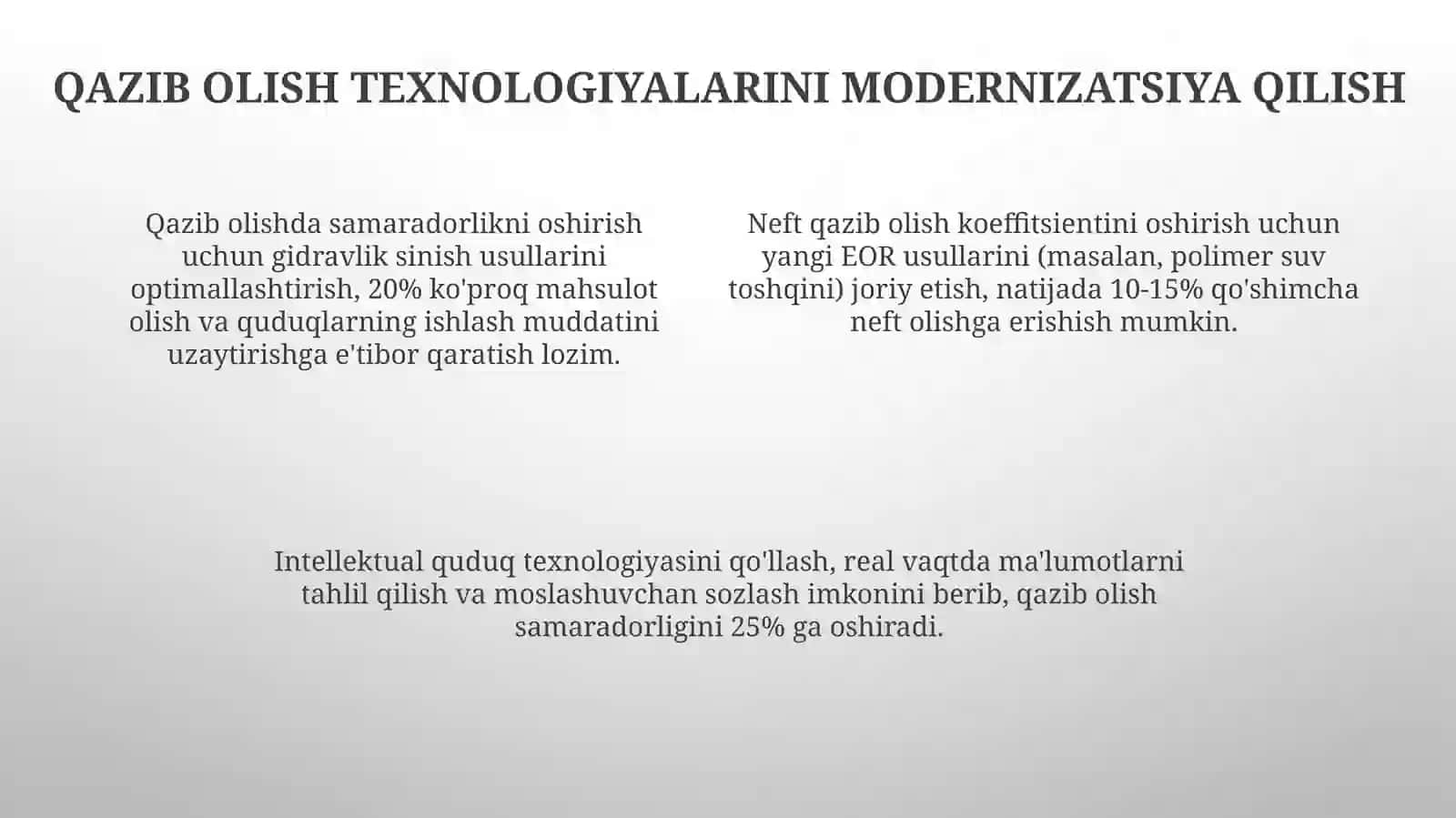 Ózbekiston Neft gaz sanoati korxonalarda ishlab chiqarishni rivojlantirish yo'nalish 4