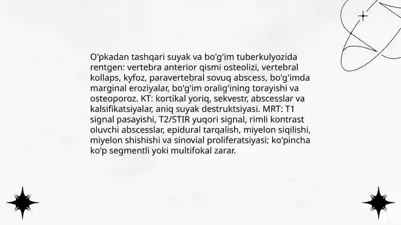 O'pkadan tashqari azolar tuberkulyozni rentgeologik Va nur diagnostikasi 4