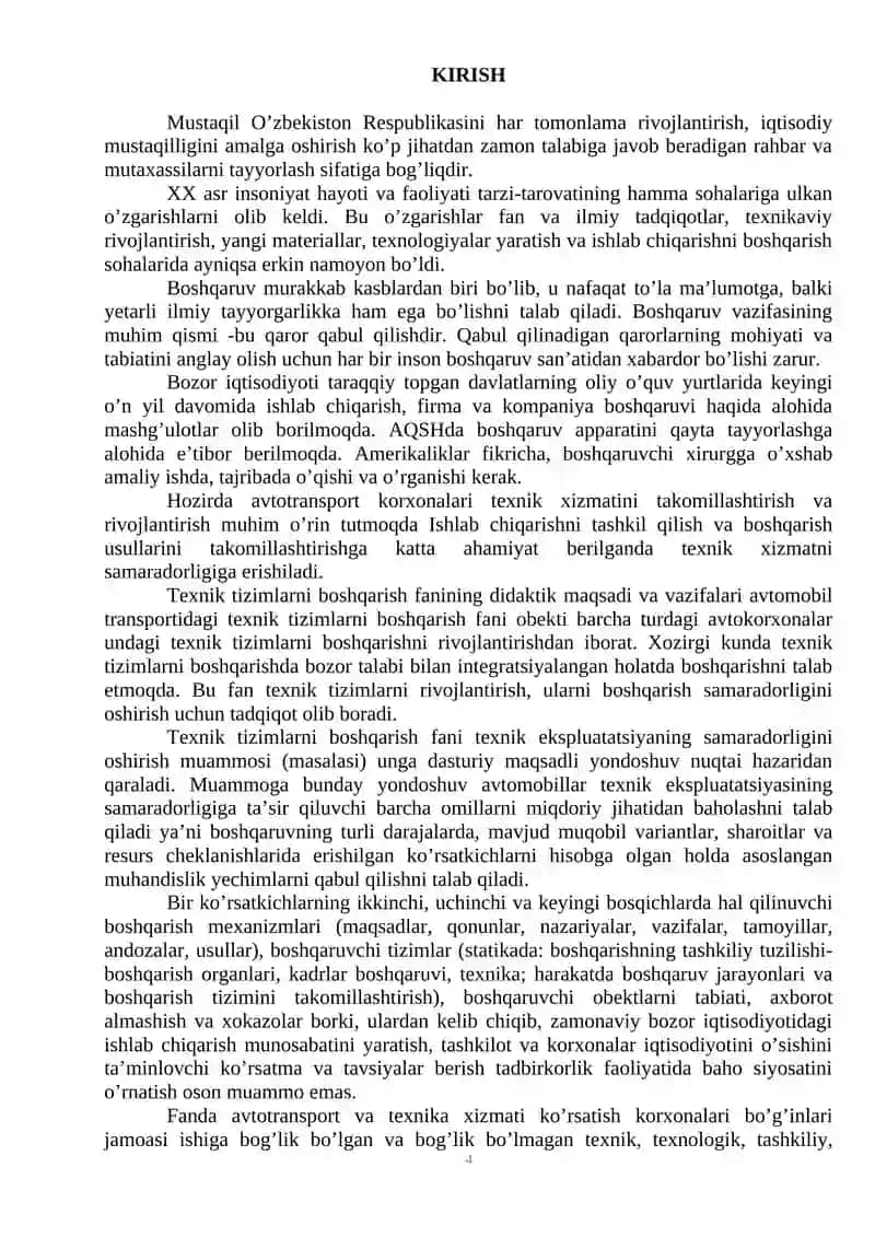Tashishlarni tashkil etish va transport logistikasi(avtomobil transporti) talabalari uchun MA’RUZALAR KURSI 4