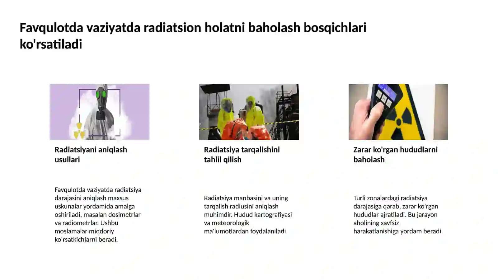 Favqulotda vaziyatni baholash. Radiatsion holat.Radioktiv zararlanish manbaalari.Zonalar tavsifi 4