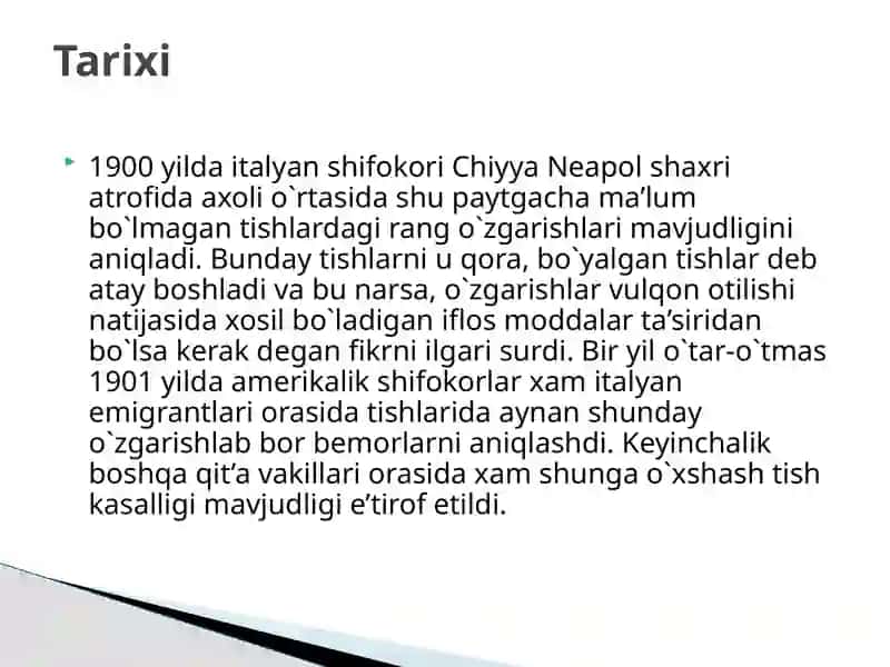 Tishqattiq to'qimalarining nokari oz flyuoroz kasalligi 4