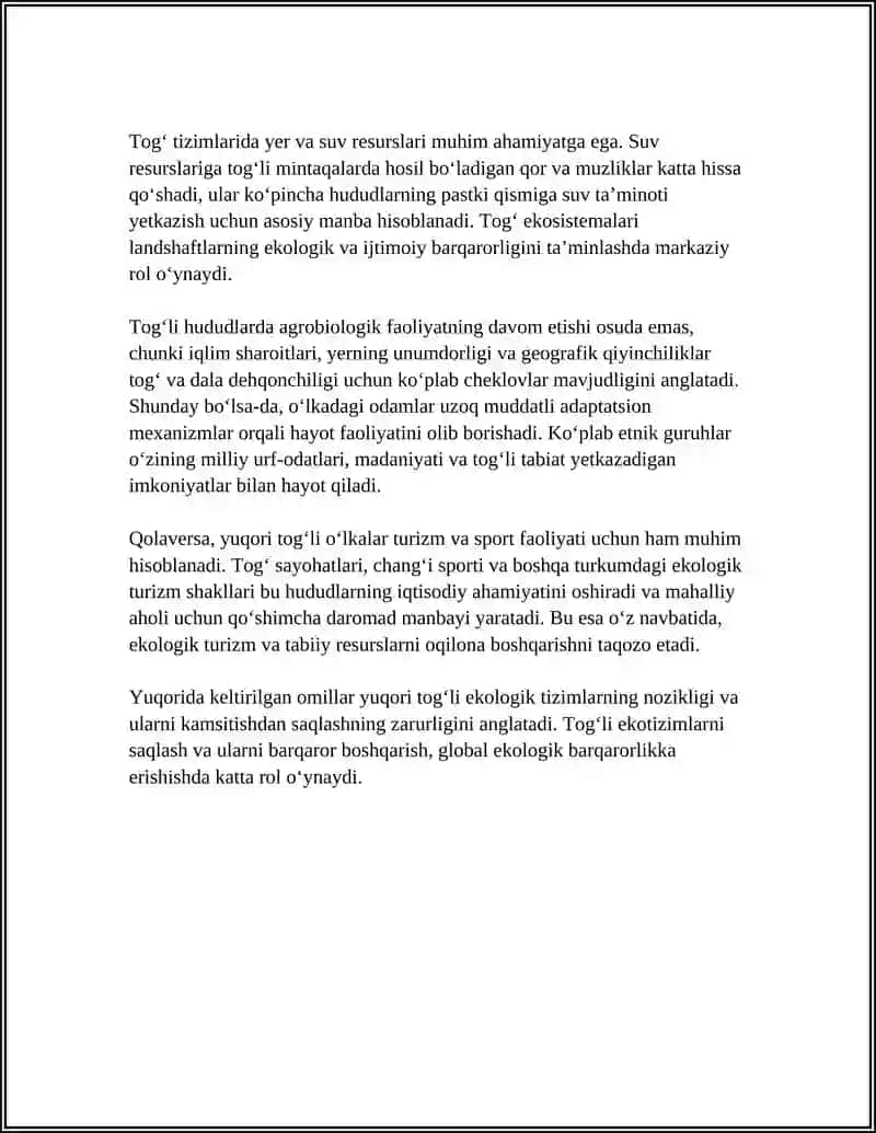 Yuqori tog‘li o‘lkalar va ularning tiriklik tamoyillarini vertikal tarqalish qonuniyatları 4