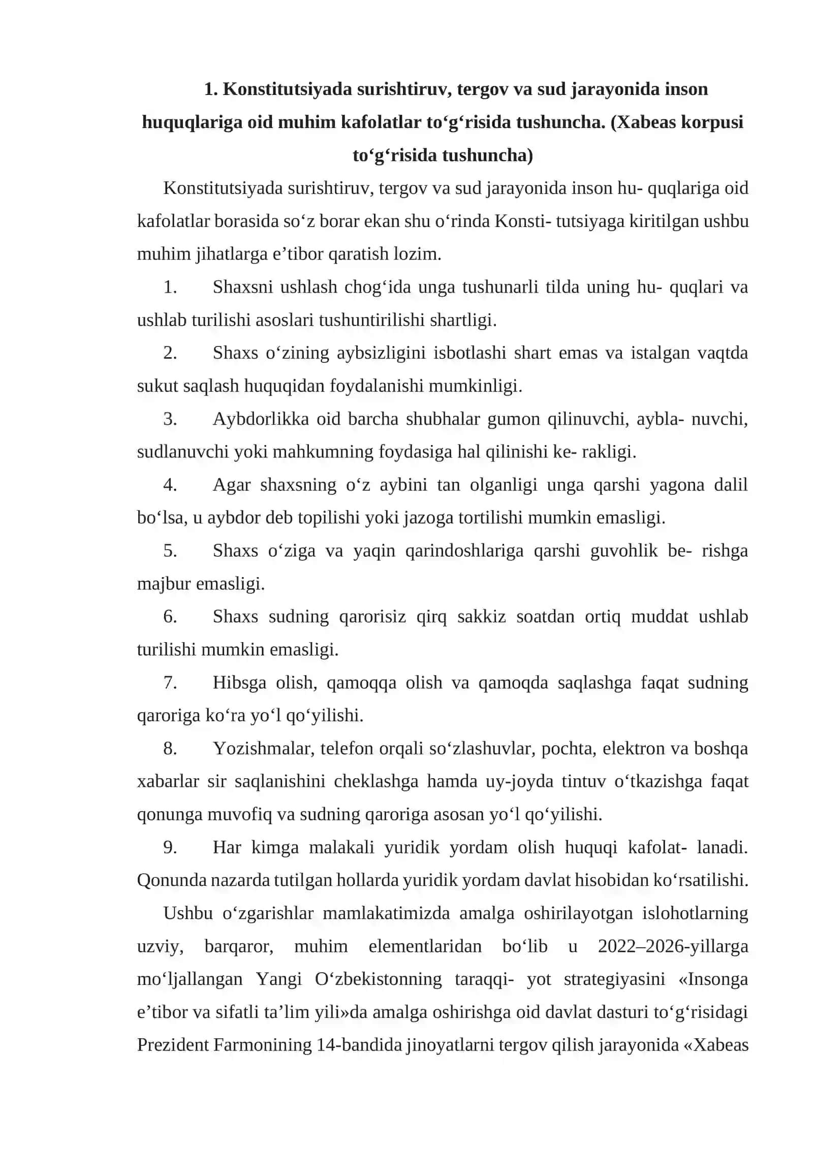 KONSTITUTSIYADA SURISHTIRUV, TERGOV VA SUD JARAYONIDA INSON HUQUQLARIGA OID MUHIM KAFOLATLAR 4