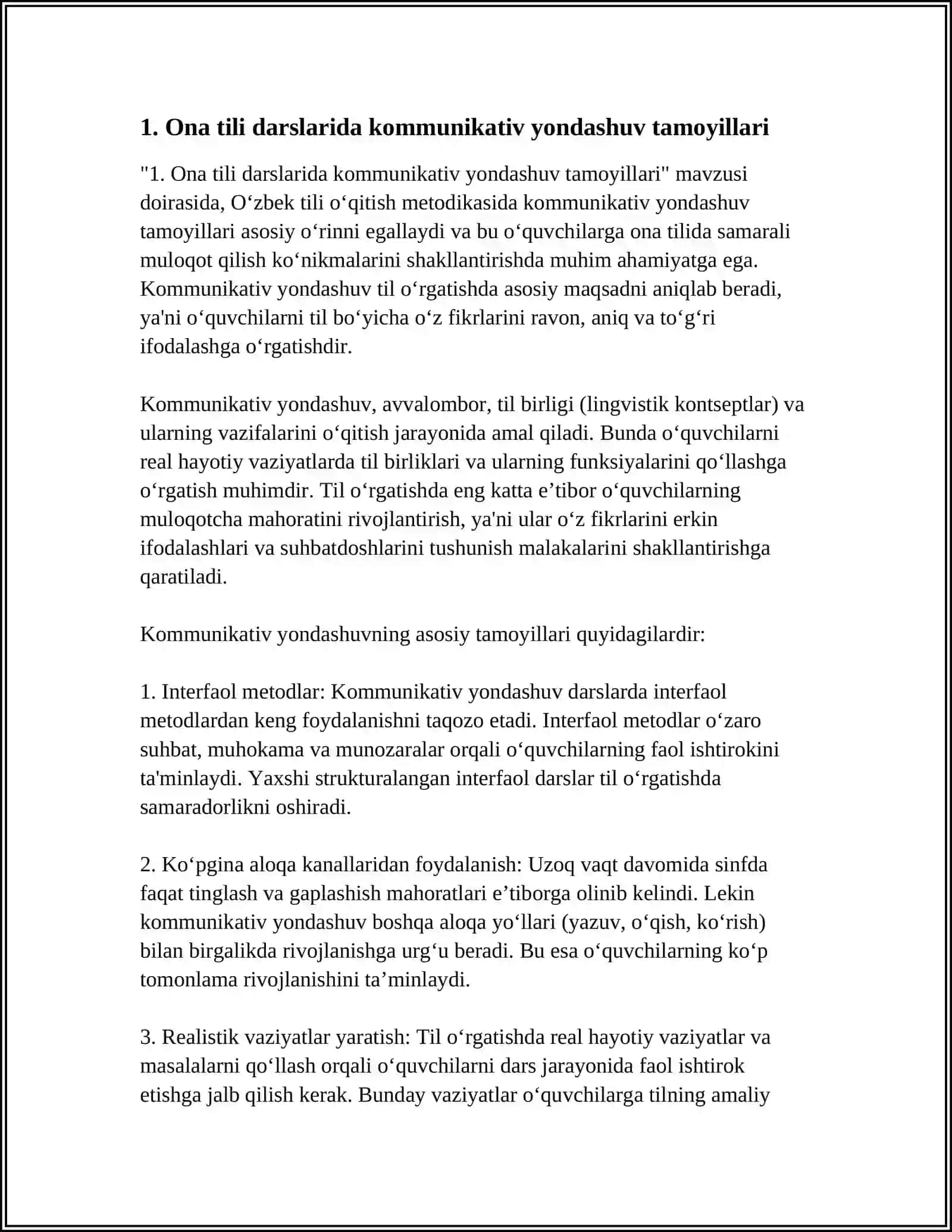 ÒZBEK TILI METODIKASINING YONDASHUV VA TAMOYILLARI. ONA TILI PRINSIPLARI 4