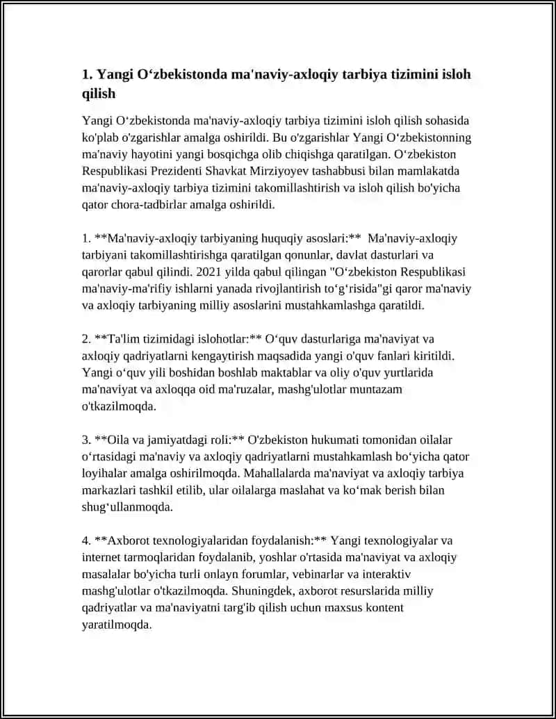 YANGI O'ZBEKISTONDA AMALGA OSHIRILGAN MANAVIY O'ZGARISHLAR 4
