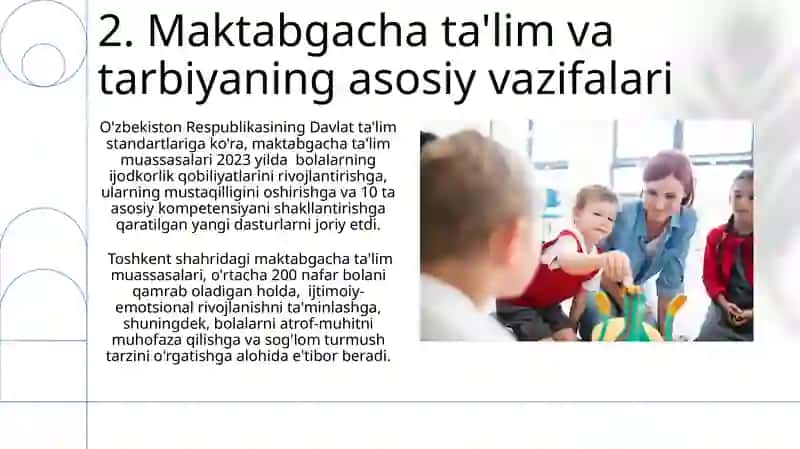 Maktabgacha taʼlim tarbiyani tashkil etish fanining predmeti va asosiy vazifalari 4