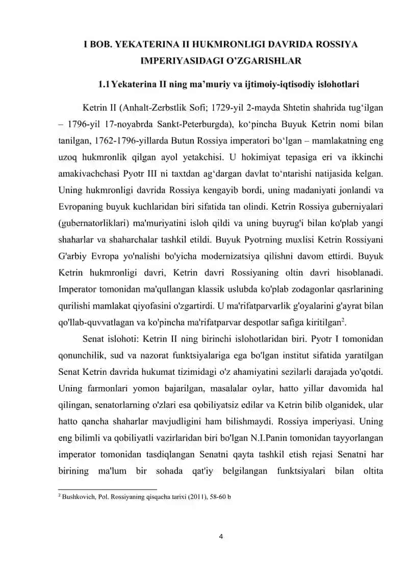 Tarixda Yekaterina II hukmronligi davridagi o'zgarishlar 4