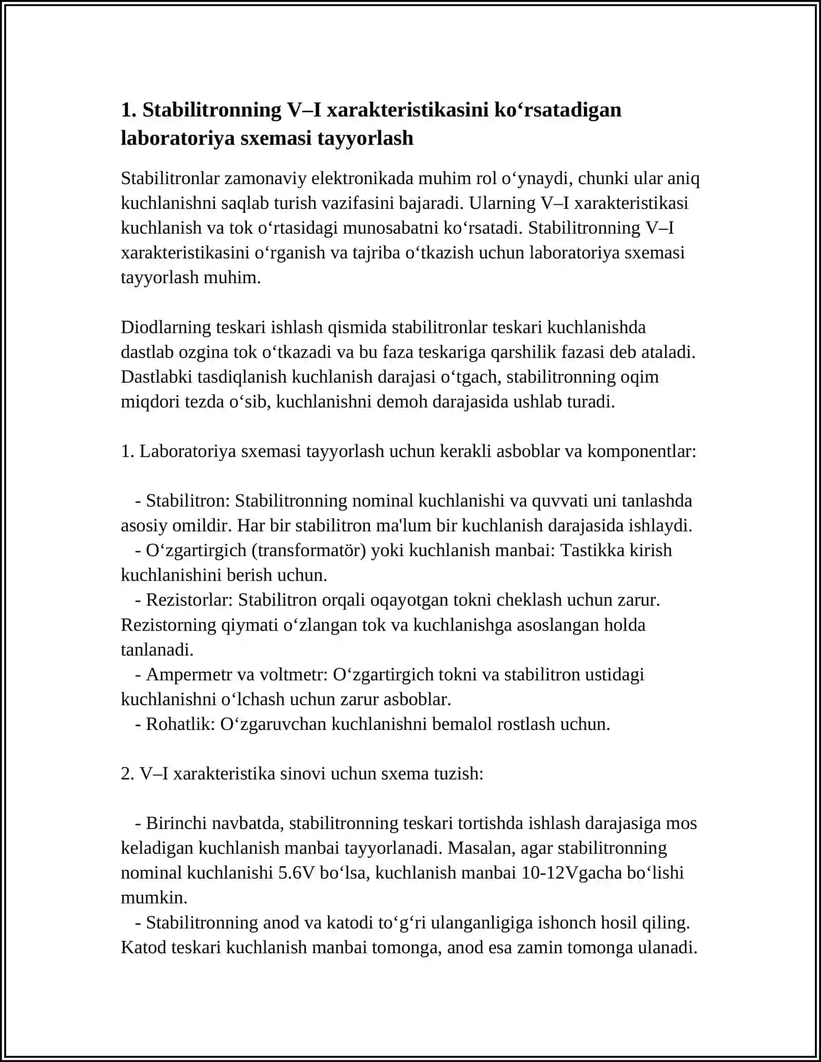 STABILITRON XARAKTERISTIKASI VA PARAMETRLARI BO‘YICHA KO‘RGAZMALI VOSITALAR TAYYORLASH 4