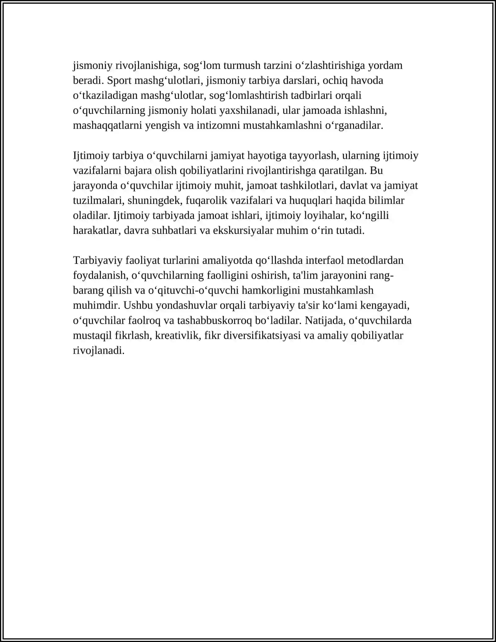 PEDAGOGIK FAOLIYAT TARBIYA TURLARI VA USULLARIDAN FOYDALANISH IMKONIYATLARI 4