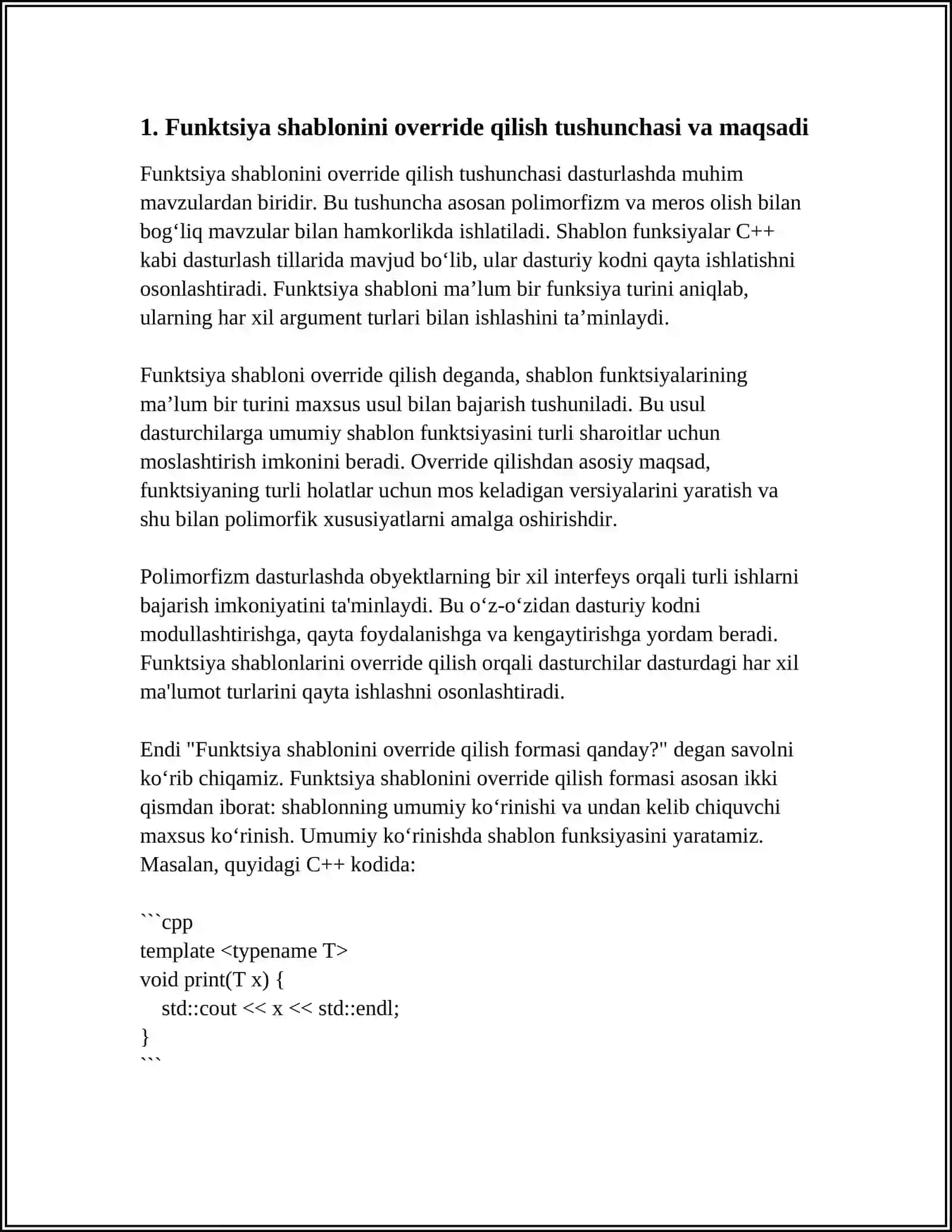 Funktsiya shablonini override qilish 4
