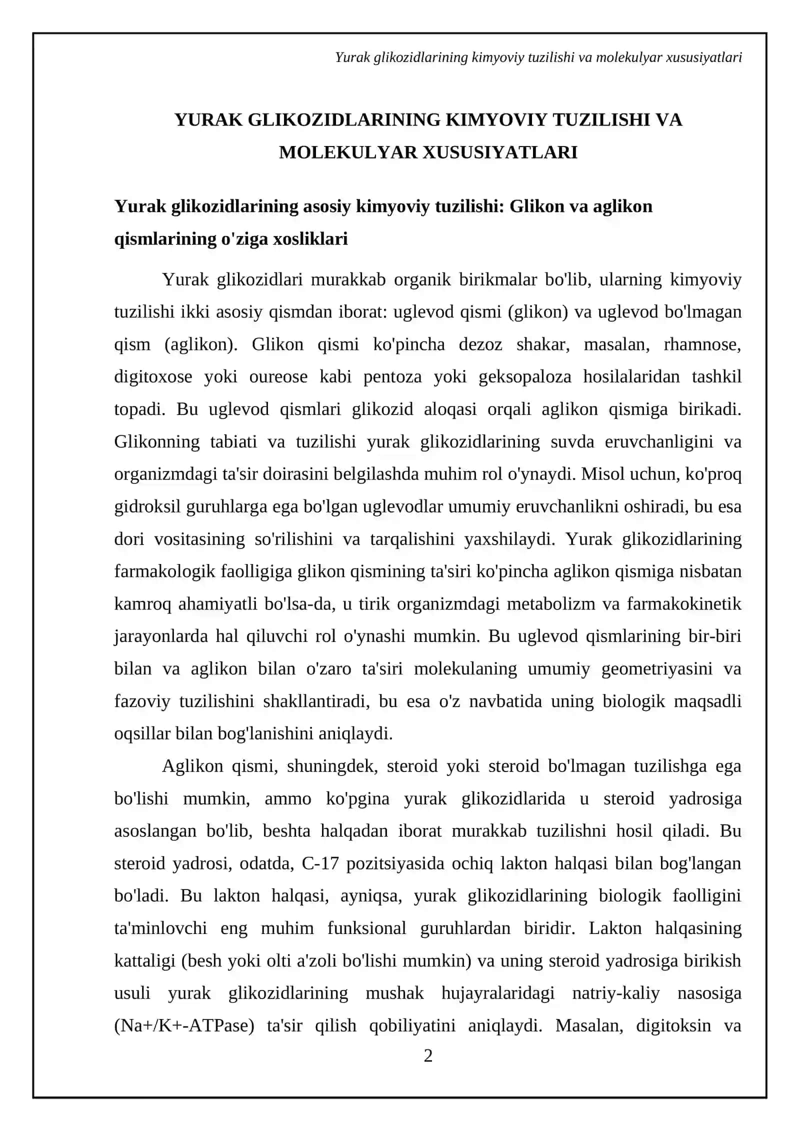 Yurak glikozidlarining kimyoviy tuzilishi va ahamiyati 4