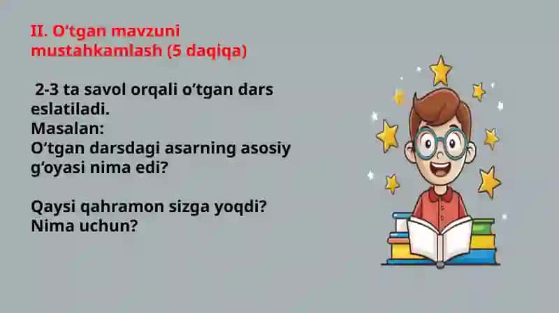 Kitob va boylik mavzusida 4-sinflar uchun 1 soatlik dars ishlanmasi 4