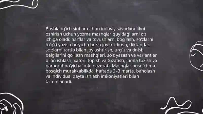 Imloviy savodxonlikni oshirish boʻyicha topshiriqlar ishlab chiqish 4