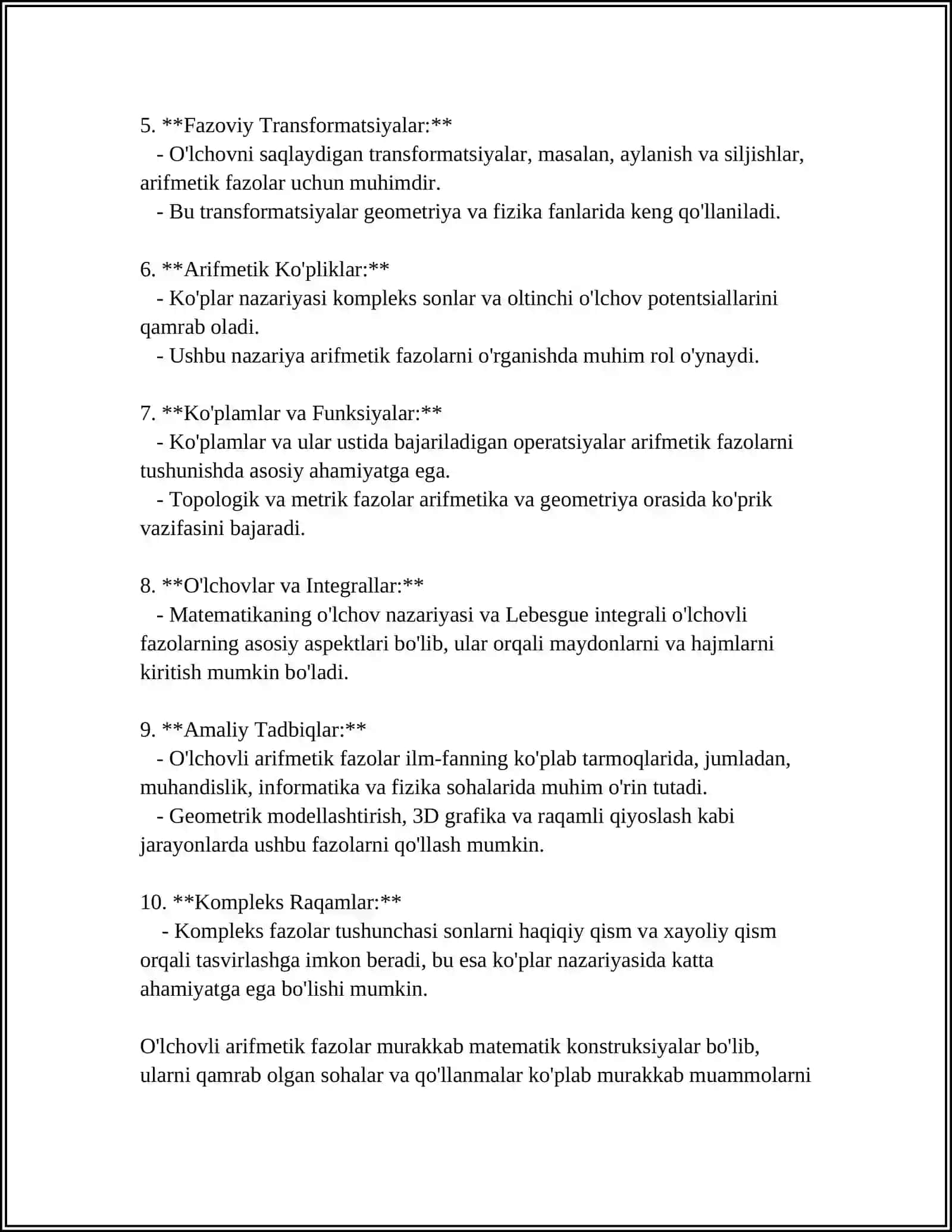 O'LCHOVLI ARIFMETIK FAZO 4