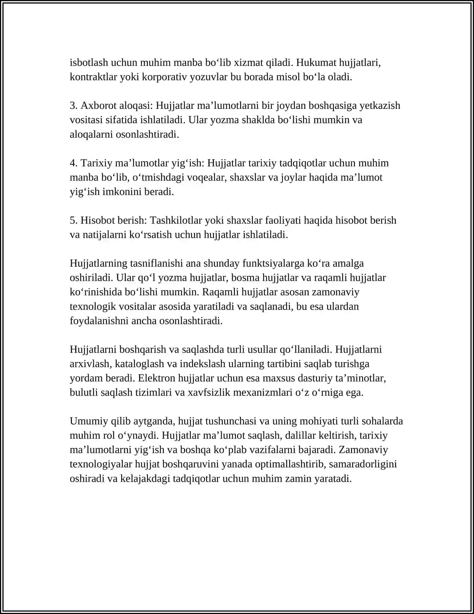 ISH HUJJATLARI VA ULARGA QO'YILADIGAN ASOSIY TALABLAR 4