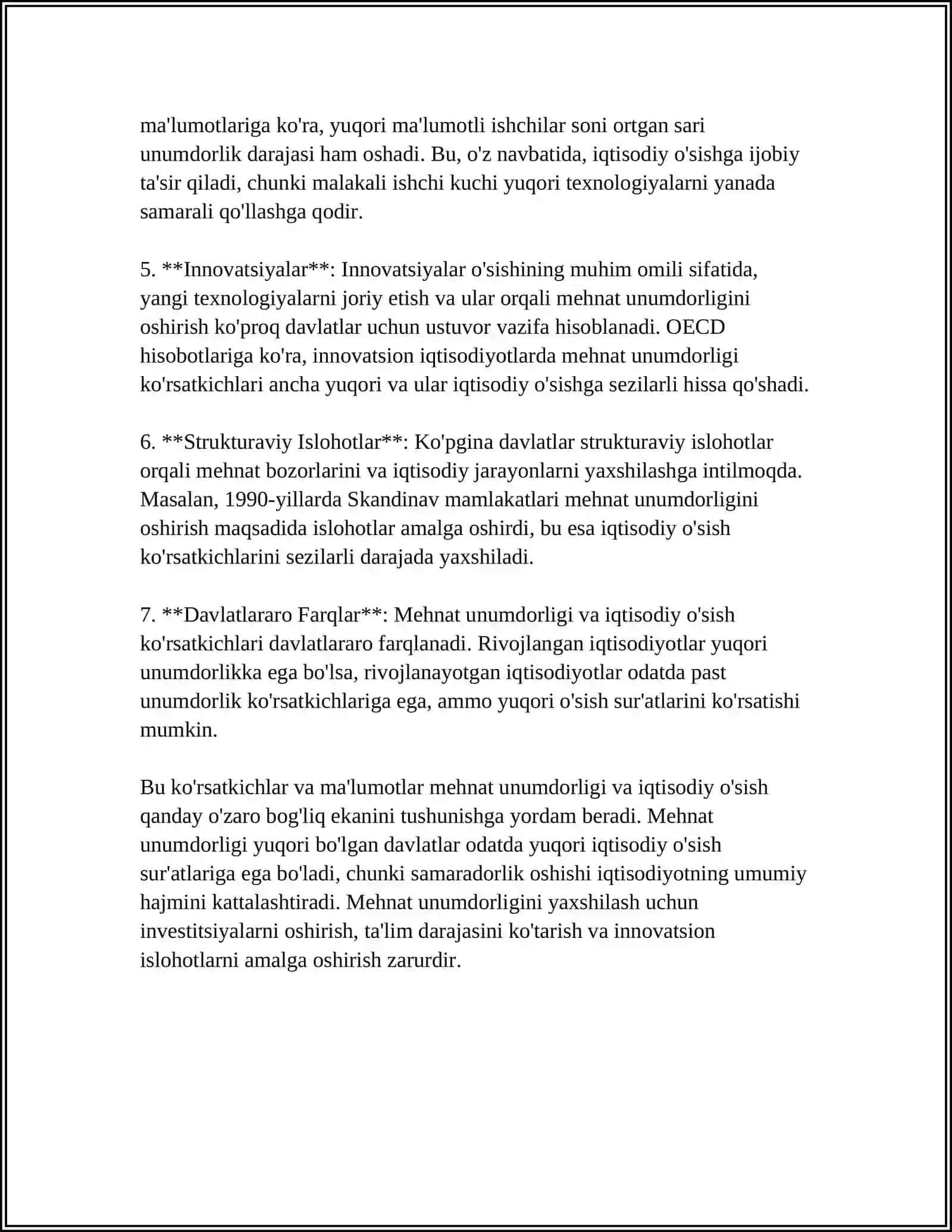 MEHNAT UNUMDORLIGI IQTISODIY O'SISH OMILI SIFATIDA 4