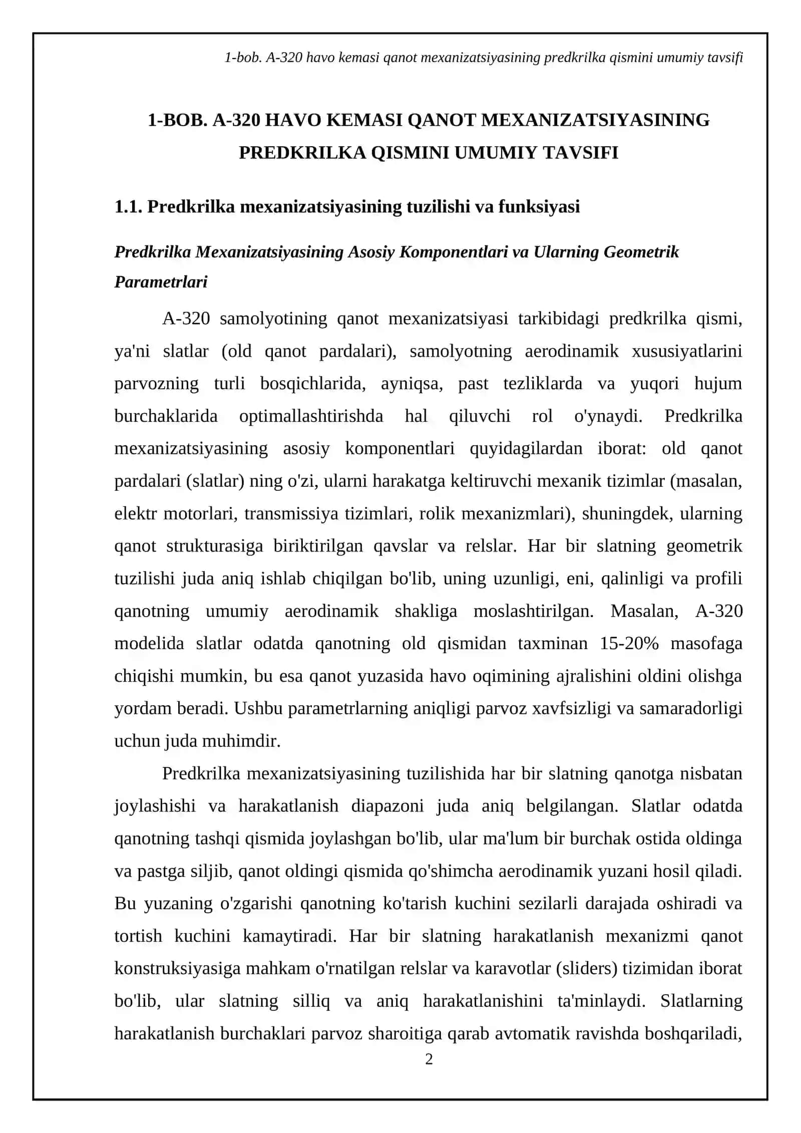 A-320 havo kemasi qanot mexanizatsiyasi yuzasi predkrilka qismini tamirlash texnologiyasi 4