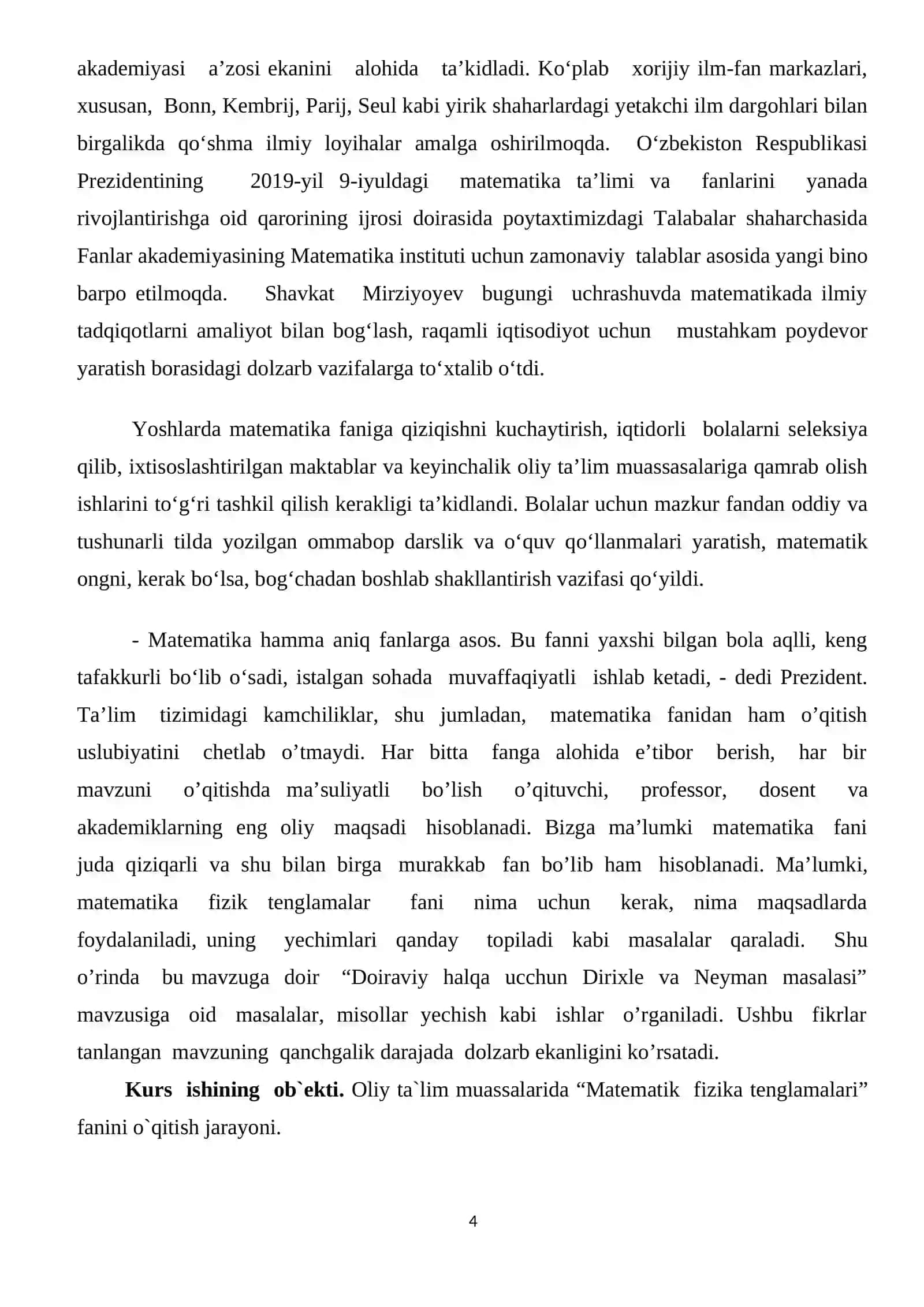 MATEMATIK FIZIKANING ASOSIY TENGLAMALARINI KELTIRIB CHIQORISH: TOR TEBRANISH TENGLAMASI; ISSIQLIK TARQALISH TENGLAMASI; STATSIONAR TENGLAMALR; MODDIY NUQTANING OG’IRLIK KUCHI TA’SIRIDAGI HARAKATI 4