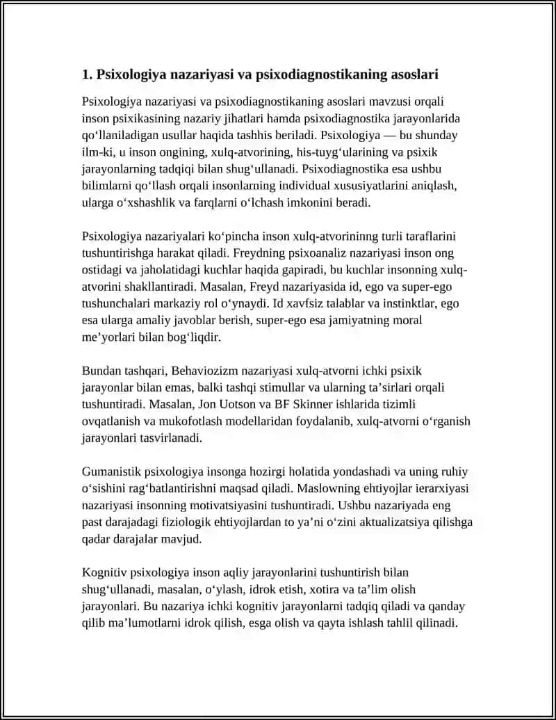 Psixologiya, Diagnostika va Ularning Imkoniyatlari 4