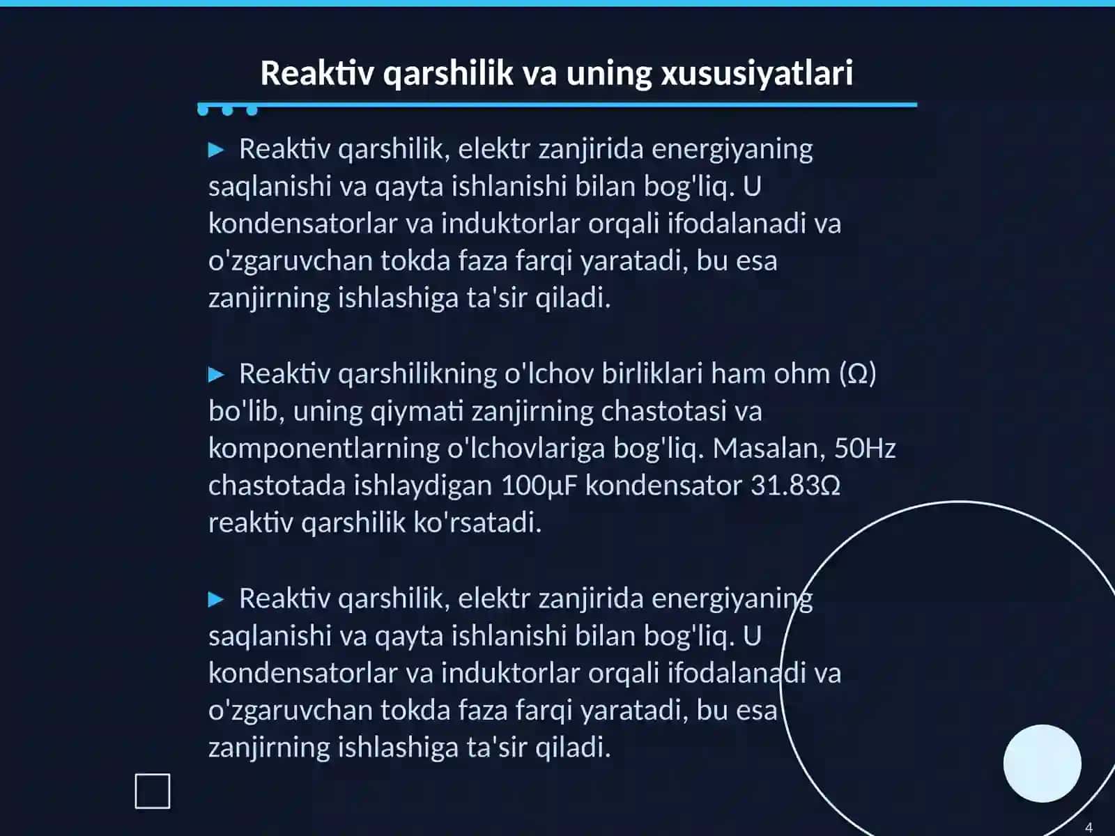 Aktiv va reaktiv qarshiliklari ózaro parallel ulangan zanjir 4