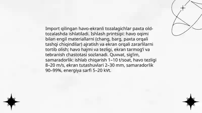 Paxtani tozalash jarayonida ishlatiladigan xorijiy texnika va texnalogiyalar 4