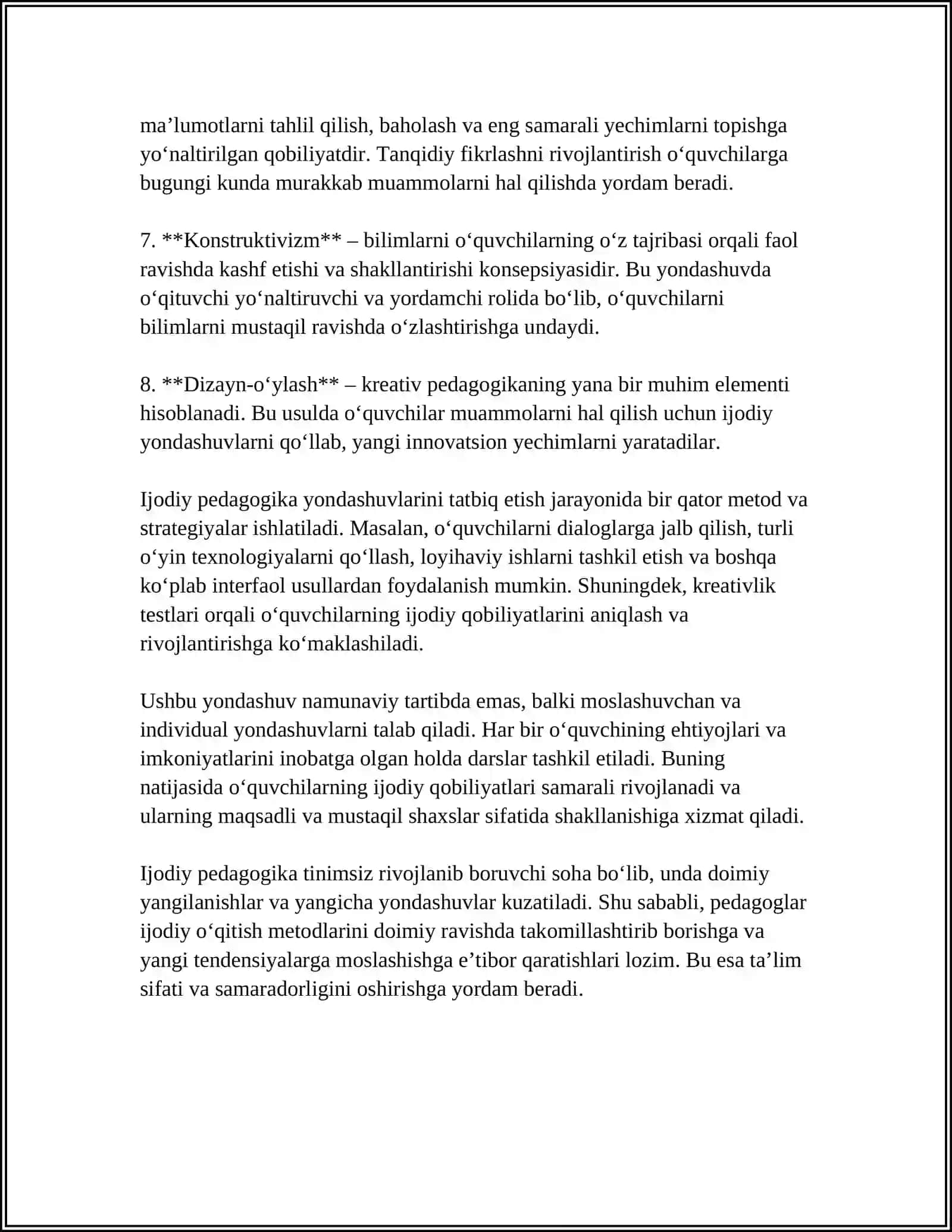 Kreativ pedagogika fanining tamoyil va mezonlari 4
