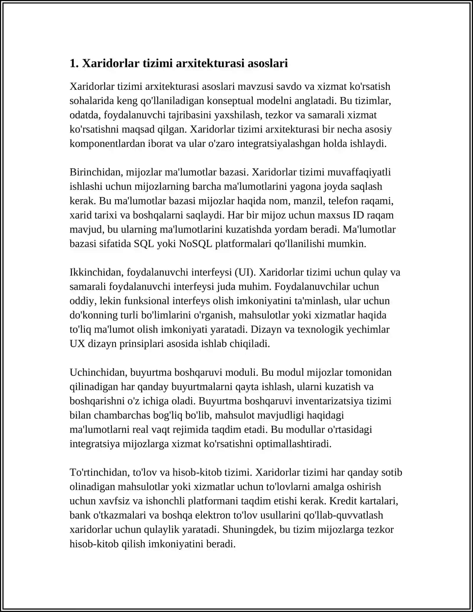BUYRUQLAR TIZIMI ARXITEKTURASI: BUYRUQLAR OQIMINI BOSHQARISH, UZILISH REJIMI, UZILISHNI QAYTA ISHLASH ALGORITMLARI 4