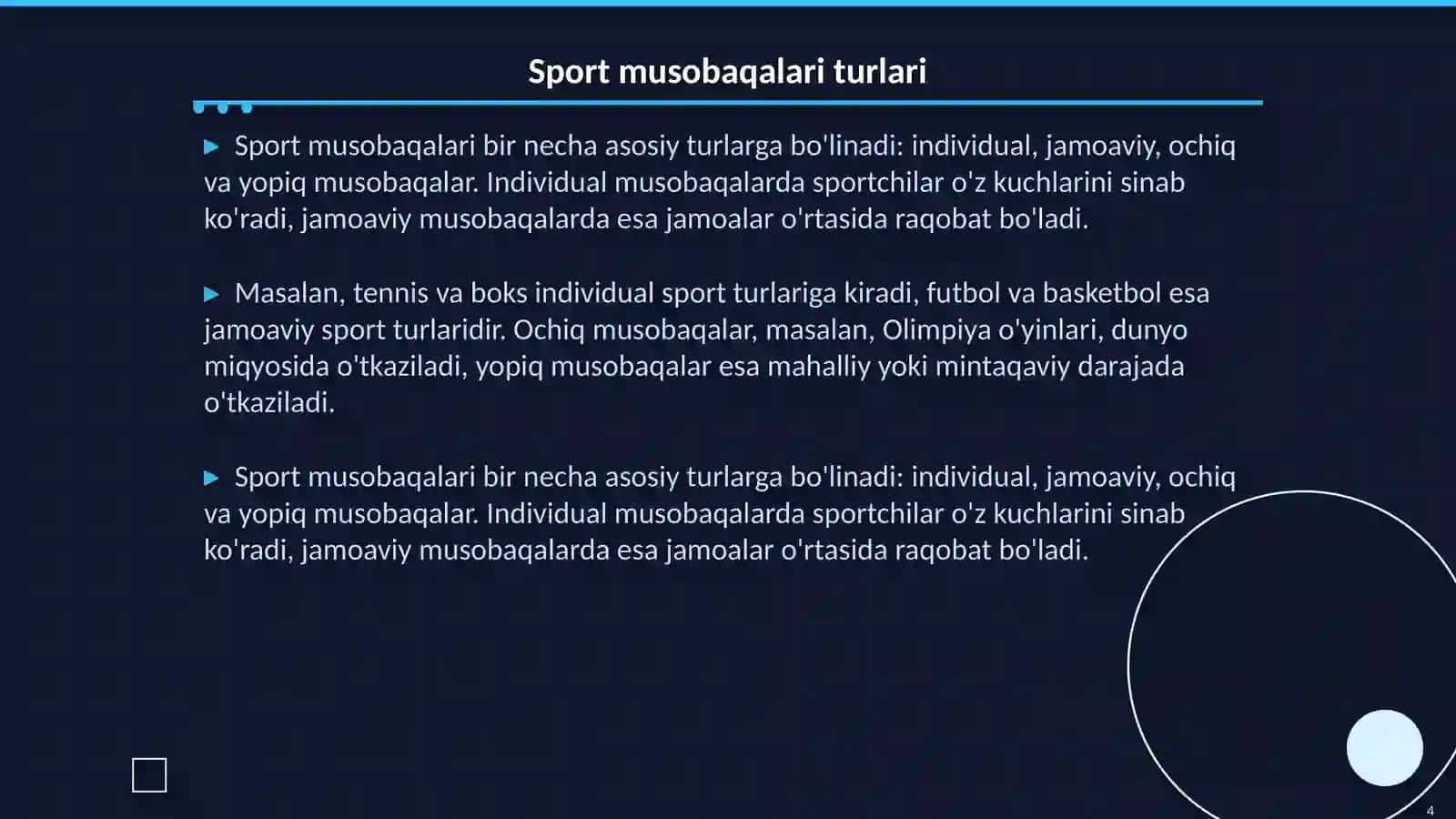 Sport musobaqalari tizimi va sportda musobaqa faoliyatining oʻziga xos xususiyatlari 4