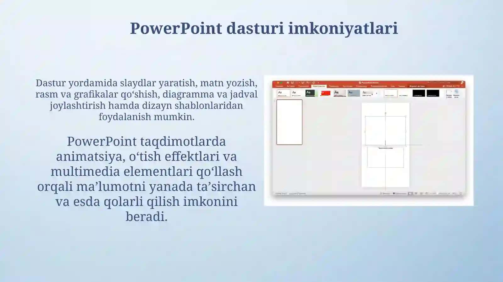 PowerPoint dasturida slaydlar yaratish va animatsiya qo'llash 4