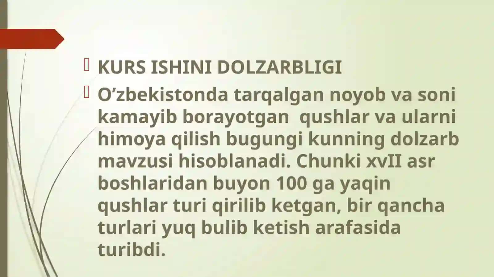 O’ZBEKISTON DATARQALGAN NOYOB VA SONIKAMAYIB BORAYOTGAN QUSHLAR VA ULARNI MUHOFAZA QILISH 4