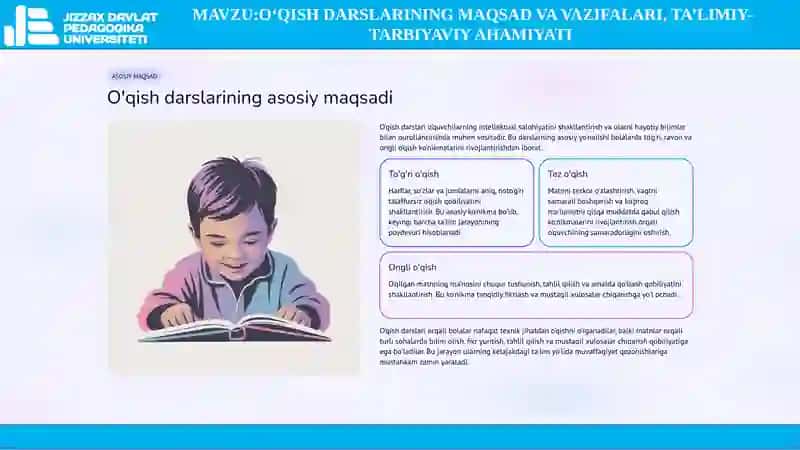 O‘qish darslarining maqsad va vazifalari, ta’limiy-tarbiyaviy ahamiyati 4