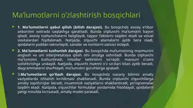 B.Xolmirzayevning ma'lumotlar toksonomiyasi 4