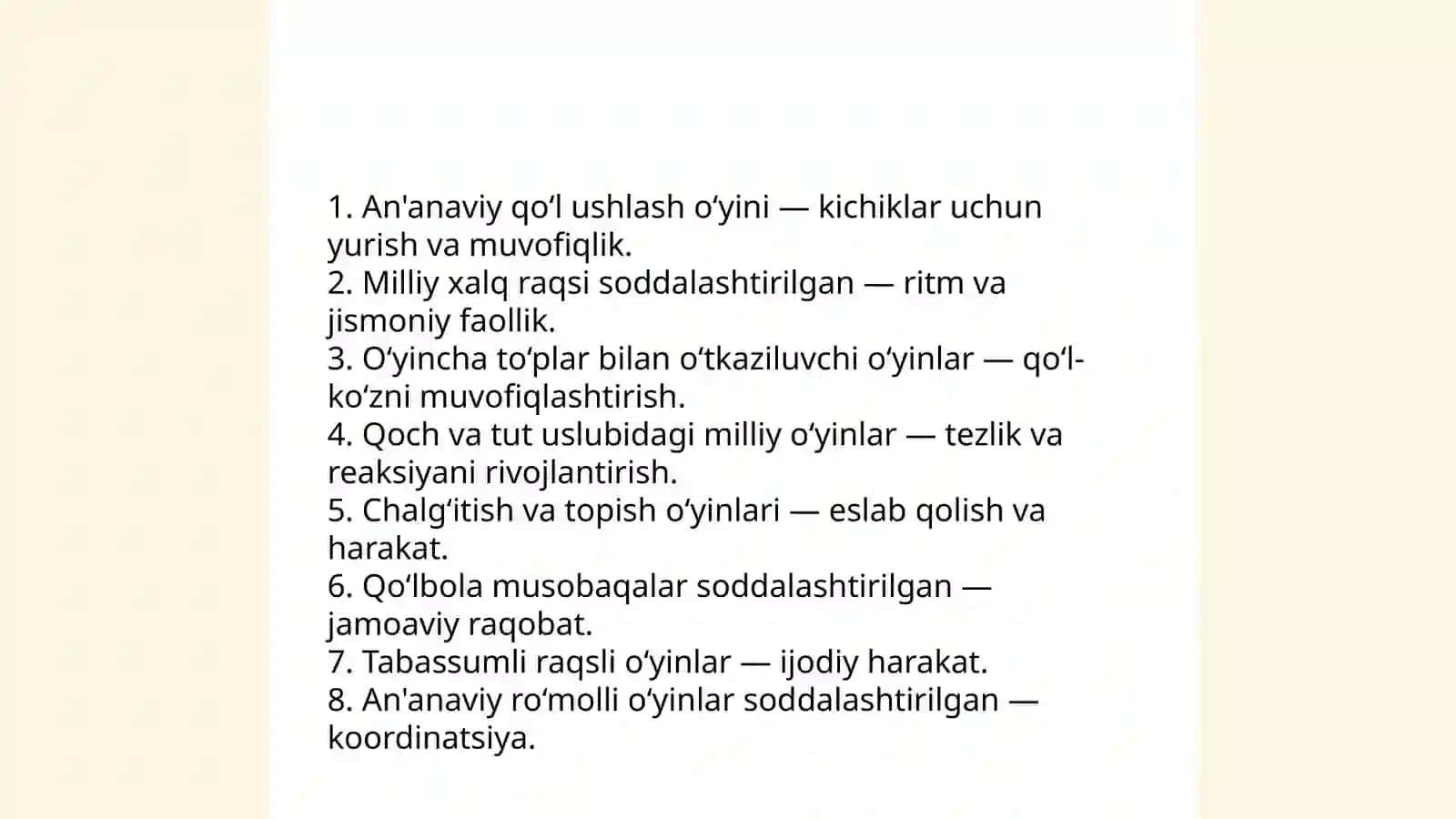 Kichik yoshdagi bolalarga beriladigan milliy va harakatli o‘yinlat 4