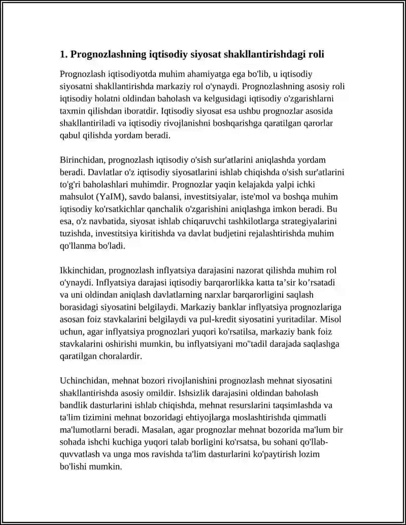 PROGNOZLASHTIRISHNING IQTISODIY SIYOSATDA TUTGAN O'RNI 4