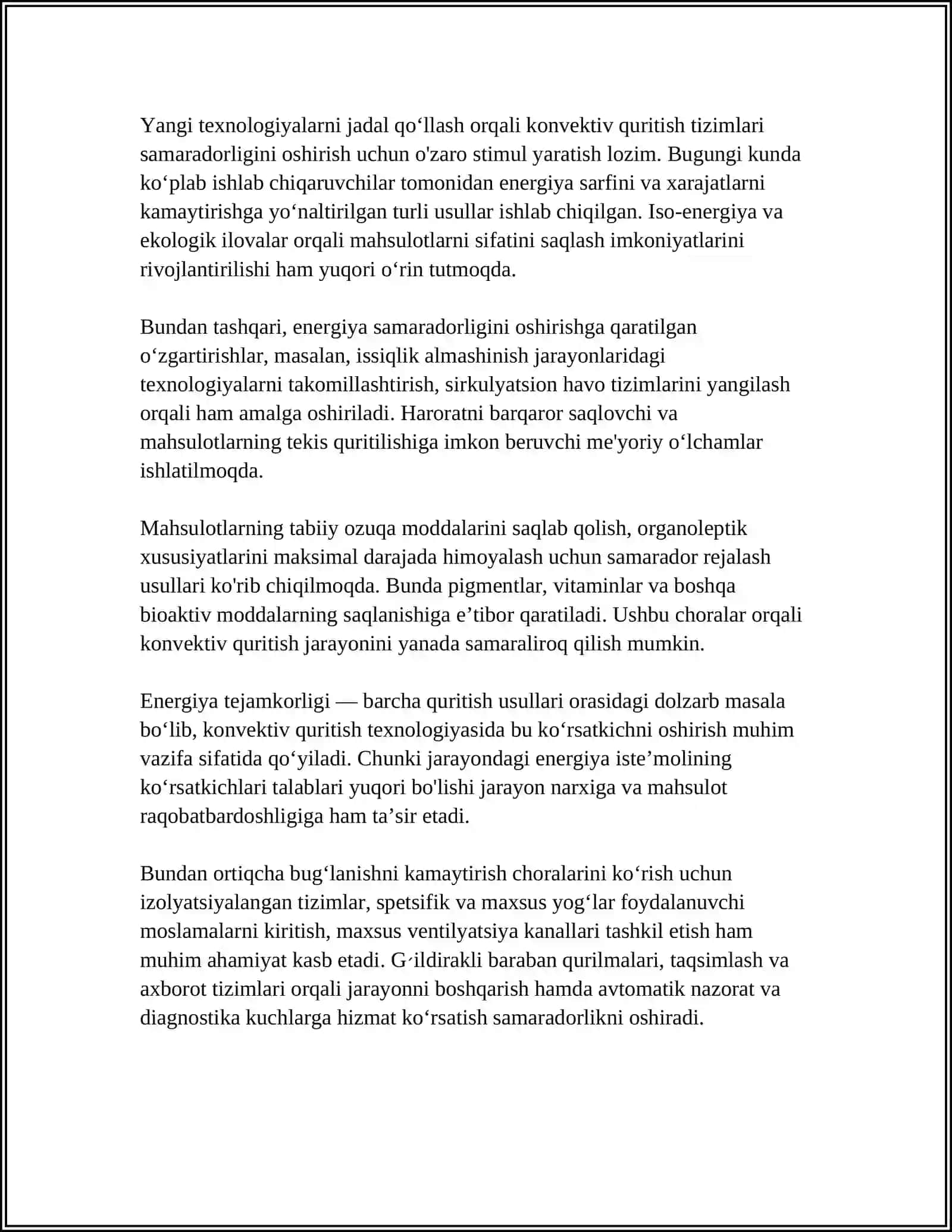 Konvektiv (havo) quritish texnologiyasi va samaradorligini oshirish 4