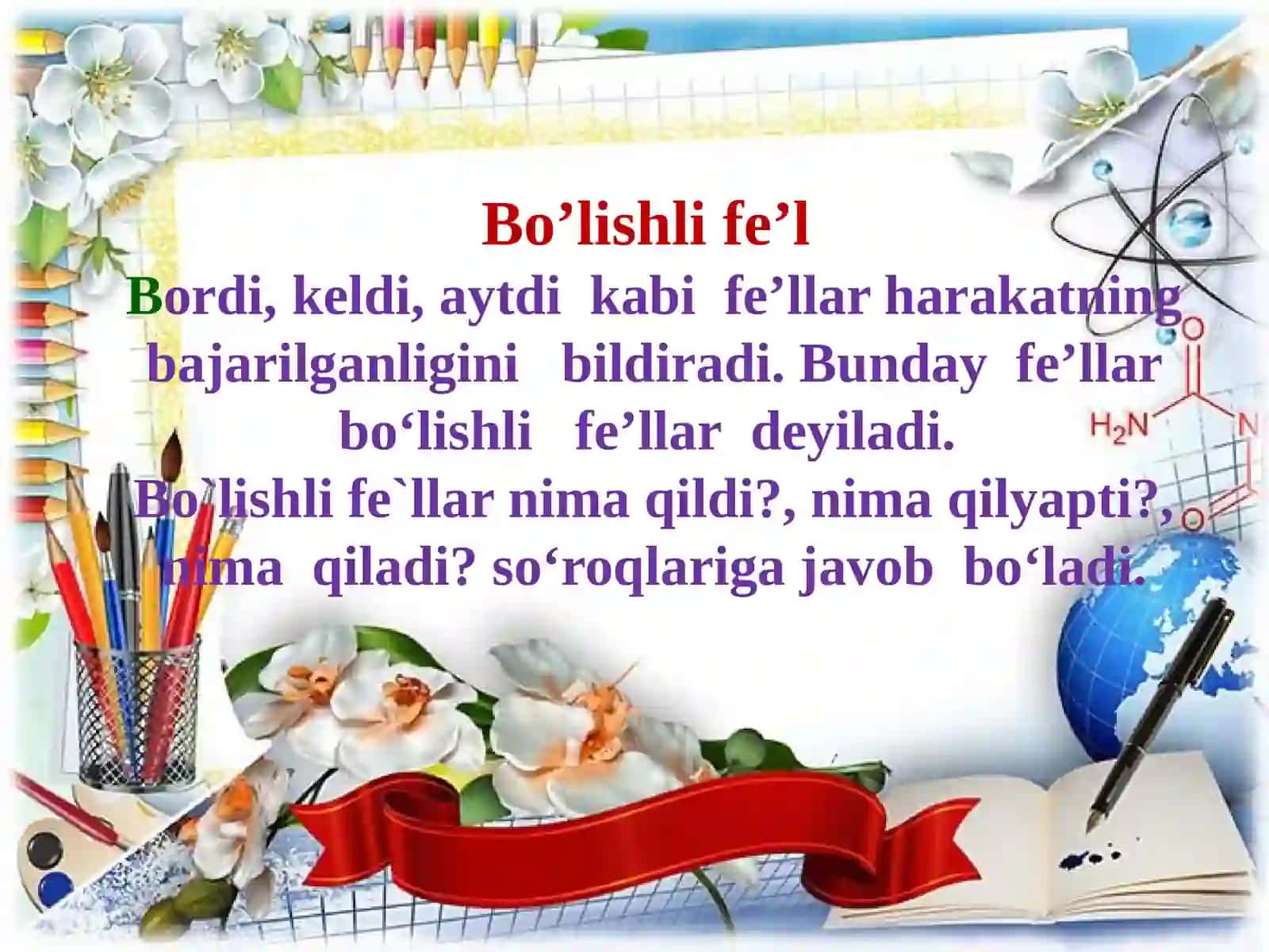 “Fe`l so`z turkumi” mavzusi asosida dars taqdimoti 4