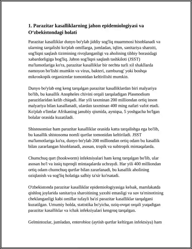 PARAZITAR KASALLIKLAR TARQALISHI-NING ZAMONAVIY XUSUSIYATLARI 4
