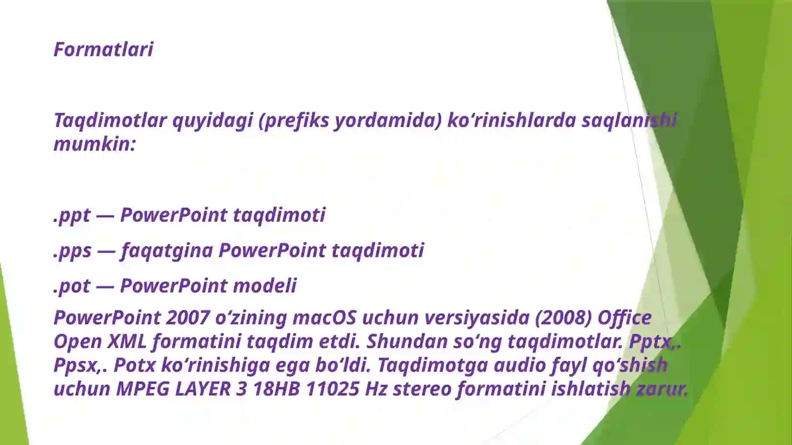 PowerPointdasturi fayllari formatlari 4
