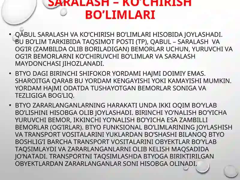 Shikastlangan o’choqlarda Birinchi Shifokor yordamini tashkil qilish 4