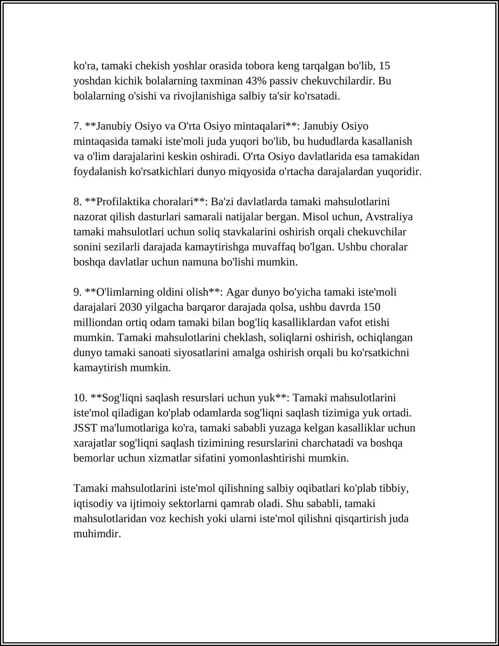 AHOLINING TURLI GURUHLAR ORASIDA TAMAKI MAHSULOTLARINING CHEKISHINI OLDINI OLISH CHORA TADBIRLARINI VA AHOLINING SALOMATLIGIGA TA'SIRI 4