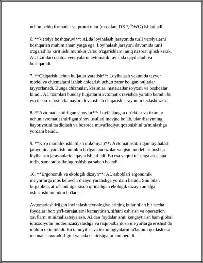 AVTOMATLASHTIRILGAN LOYIHALASH 4