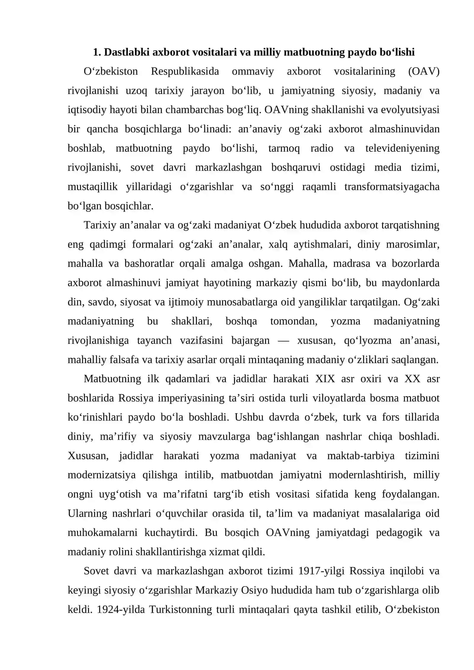 O‘ZBEKISTON RESPUBLIKASIDA OMMAVIY AXBOROT VOSITALARINING FAOLIYATI 4