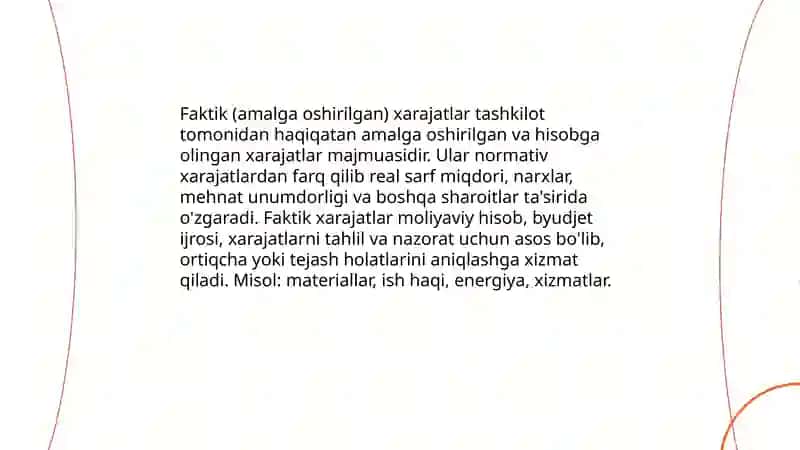 Normativ va faktik xarajatlarni klassifikatsiyasi 4